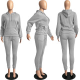 EVE Casual Solid Plush Hoodie 2 Piece Pants Set FSL-F175
