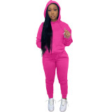 EVE Casual Solid Plush Hoodie 2 Piece Pants Set FSL-F175