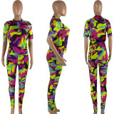 EVE Camo Print T Shirt And Pants Two Piece Sets NYMF-CL109