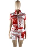 EVE Casual Printed Short Sleeve Zipper 2 Piece Sets WUM-21215