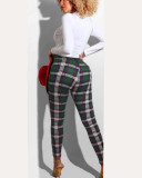 EVE Casual Plaid Print Hole Skinny Pants NYMF-K09