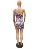 EVE Sexy Printed One Shoulder Long Sleeve Mini Dress QZX-6237