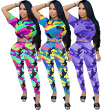EVE Camo Print T Shirt And Pants Two Piece Sets NYMF-CL109