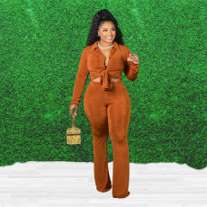 Plus Size Solid Long Sleeve Two Piece Pants Set BMF-091