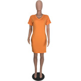 EVE Solid V Neck Short Sleeve Casual Dress WAF-F008