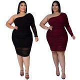 EVE Plus Size Sexy Mesh One Shoulder Bodycon Dress ASL-7069