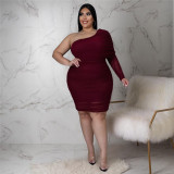 EVE Plus Size Sexy Mesh One Shoulder Bodycon Dress ASL-7069