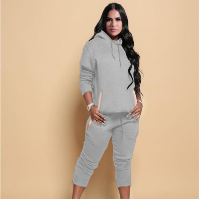 EVE Solid Thickened Hoodies Two Piece Pants Set YUMY-6630