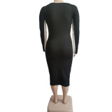 Plus Size Casual Long Sleeve Midi Dress YUMY-6625