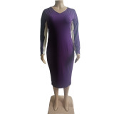 Plus Size Casual Long Sleeve Midi Dress YUMY-6625