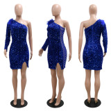 Sexy Sequin One Shoulder Split Mini Dress CYA-9479