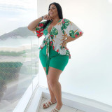 EVE Plus Size Printed Tie-Up Top+Shorts 2 Piece Sets NNWF-7081
