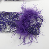 EVE Purple Sequin Feather Crop Top Mini Skirt 2 Piece Sets CYA-9515