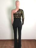 EVE Sexy One Shoulder Sequin Patchwork Sashes Jumpsuit OSM-3331