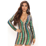 EVE Sexy Sequin V Neck Backless Mini Dress CY-6583