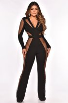 EVE Sexy V Neck Mesh Patchwork Long Sleeve Jumpsuit OSM-3332