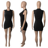 EVE Solid Sleeveless Drawstring Slim Mini Dress ME-8008