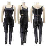 EVE PU Leather Sleeveless Two Piece Pants Set SFY-2156