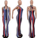 EVE Colorful Stripe Halter Sexy Jumpsuit XYMF-88055