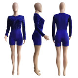 EVE Sexy Sequin Mesh Patchwork Long Sleeve Romper ME-8019