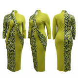 EVE Plus Size Leopard Patchwork Long Sleeve Maxi Dress CYA-1851