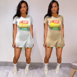 Plus Size Letter Print T Shirt And Shorts 2 Piece Sets WTF-9188
