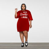 EVE Plus Size Letter Print Patchwork Casual T Shirt Dress HNIF-011