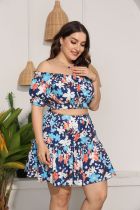 EVE Plus Size Floral Print Crop Top Mini Skirt 2 Piece Sets HEJ-6104