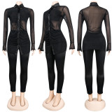 EVE Black Sexy Mesh Perspective Long Sleeve 2 Piece Sets NY-2299