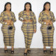 EVE Plaid V Neck Crop Top Long Skirt 2 Piece Sets NY-2295