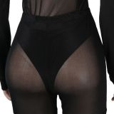 EVE Black Mesh Hooded Long Sleeve Bodysuit+Pants 2 Piece Sets NY-2307