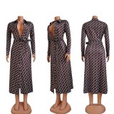 EVE Casual Printed Long Sleeve Sashes Long Dress CY-6594
