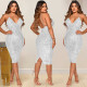 EVE Sexy Sequin V Neck Spaghetti Strap Midi Club Dress BY-5611