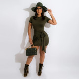 EVE Solid Short Sleeve Ruched Casual Mini Dress SFY-2159