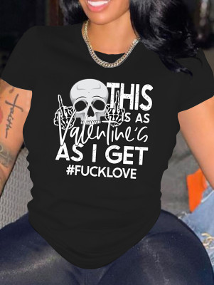 EVE Valentine's Day Skull Print O Neck Casual T Shirt BDF-T6006