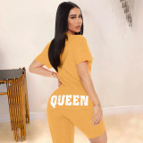 EVE QUEEN Letter Print T Shirt And Shorts 2 Piece Suits WAF-741525