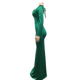 EVE Sexy V Neck Long Sleeve Backless Maxi Evening Dress BY-5627