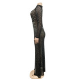 EVE Sexy Hot Drilling See Through Split Night Club Maxi Dress BY-5595