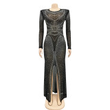 EVE Sexy Hot Drilling See Through Split Night Club Maxi Dress BY-5595