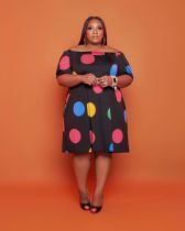 EVE Plus Size Polka Dot Slash Neck Midi Dress NYMF-CL211