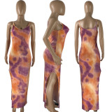 EVE Tie Dye Print Spaghetti Strap High Split Maxi Dress NYMF-NQ6005