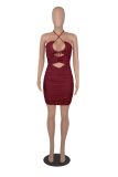 EVE Sexy Halter Hollow Out Ruched Bandage Night Club Dress MZ-2705
