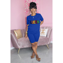 EVE Queen Letter Embroidery T Shirt And Shorts 2 Piece Sets WAF-741568