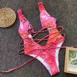 EVE Leopard Print Cutout Tie Up One Piece Swimsuit CSYZ-A992