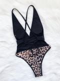 EVE Leopard V Neck Bandage One-Piece Swimsuit CASF-6316