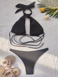 EVE Solid Sexy Halter Bandage Bikini 2 Piece Sets CASF-6327