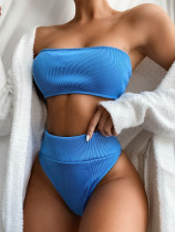 Solid Color Simple Tube Top Swimsuit Two Piece Set CSYZ-B166