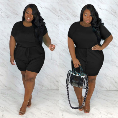 EVE Plus Size Solid Short Sleeve Caslual Romper NY-8904