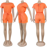 EVE Plus Size Solid Short Sleeve Caslual Romper NY-8904