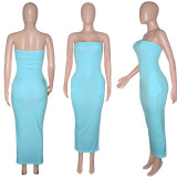 EVE Sexy Fashion Solid Color Tube Top Maxi Dress SH-390151
